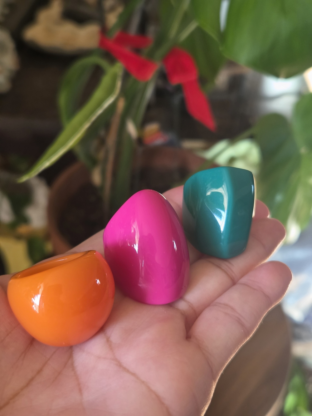 Colorful Stacking Acrylic Ring Trio - Orange, Pink & Teal